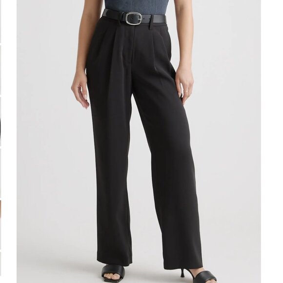 QUINCE Stretch Crepe Pleated Wide Leg Pants - Picture 2 of 8